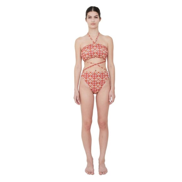NEW Size M Medium Women Beth Richards Gina One Piece Saffron Square Geo Swimsuit - Picture 5 of 9